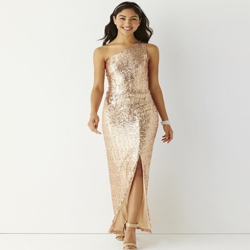 Gold special occasion dress S14. New w/out tags.